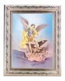  ST. MICHAEL IN A FINE DETAILED SCROLL CARVINGS ANTIQUE SILVER FRAME 